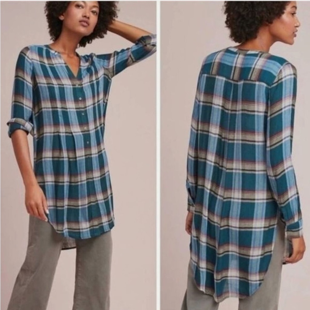 Anthropologie V-Neck Button-down Tunic With Side Slits